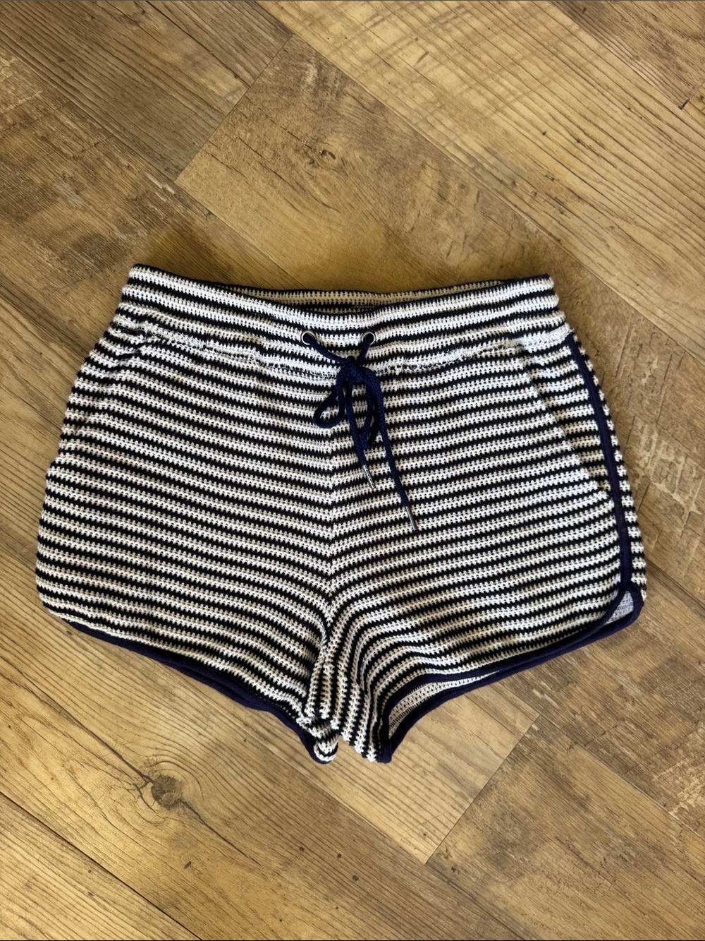 Splendid blue & white striped high waist knit sweater shorts size xs